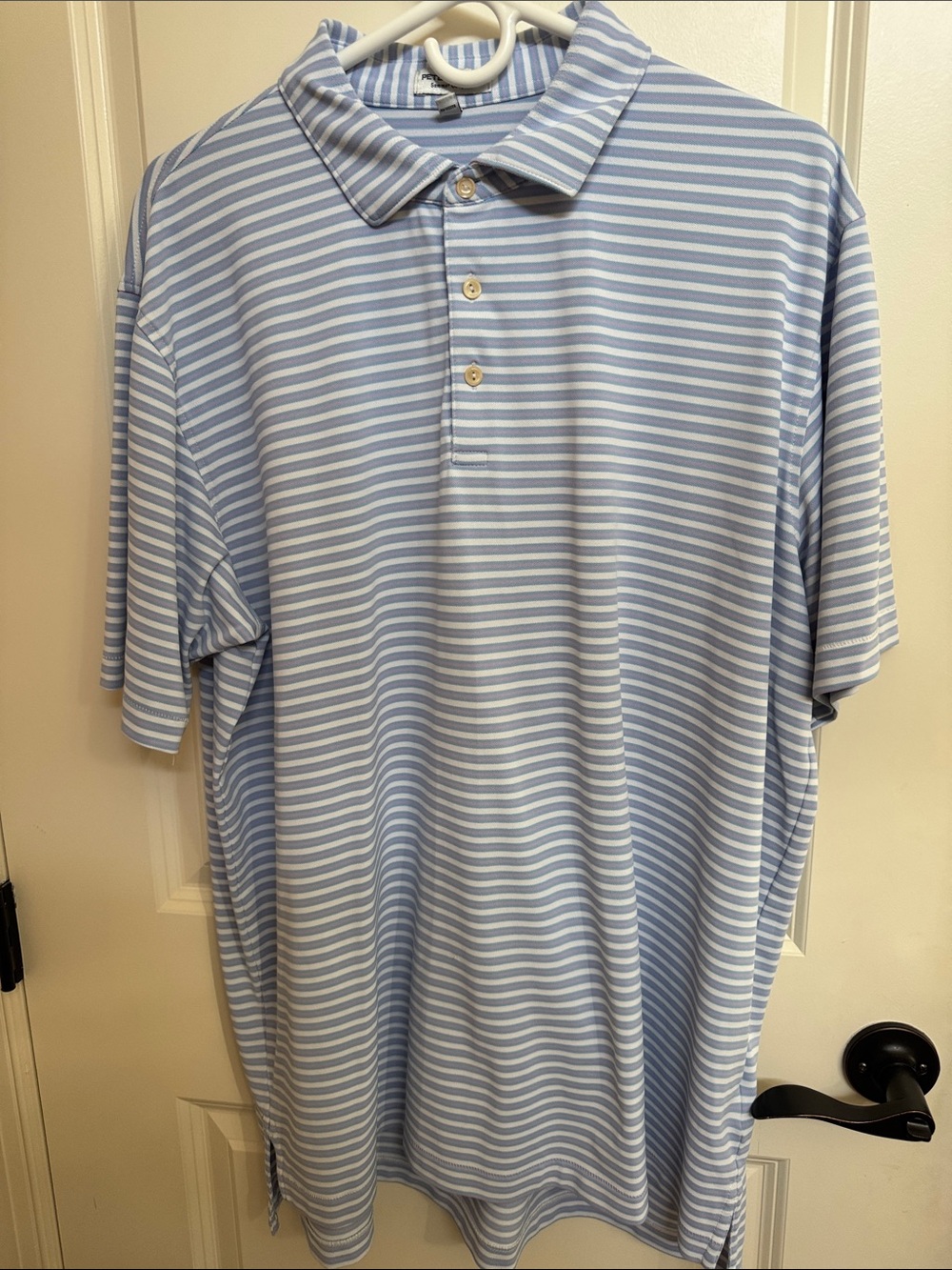 Peter Millar Blue and White Striped Performance Polo